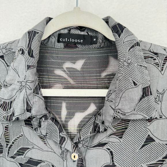Cut Loose Floral Button Up Shirt Womens M Gray Mature Sheer Lazer Cut Hawiian - Picture 6 of 9